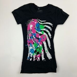 Heartbeat Graphic T Shirt Kids Small Crew Neck Short Sleeve Black